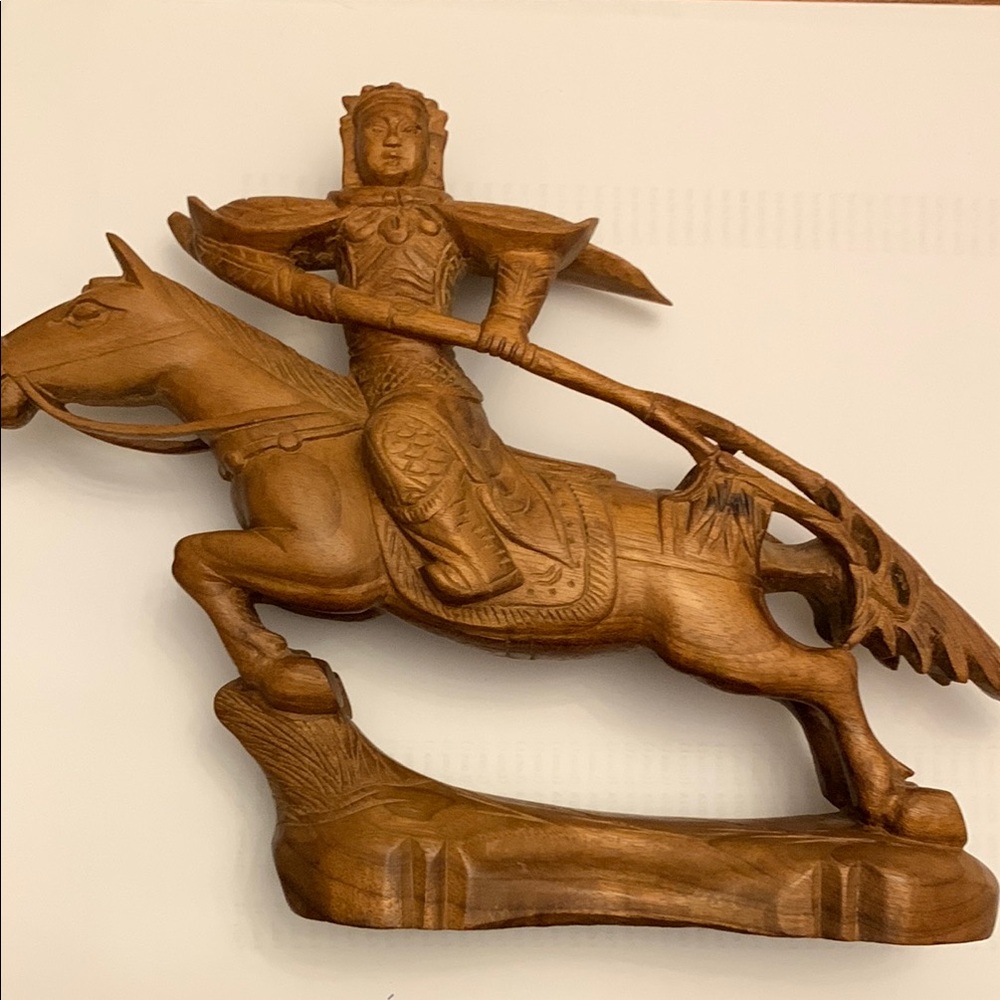 Handcrafted Wooden Warrior Sculpture